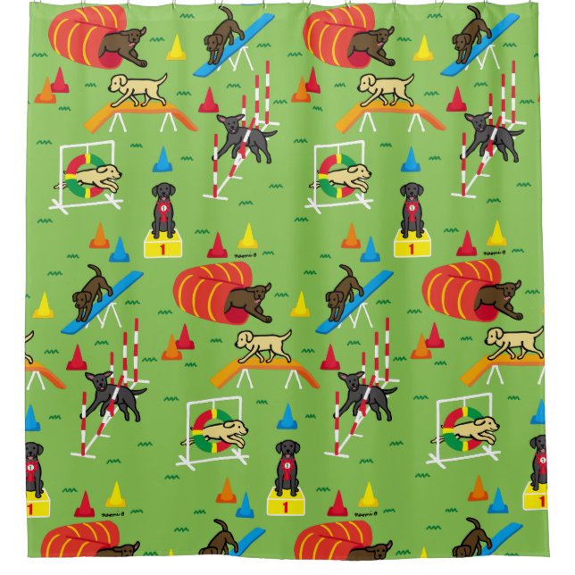 Black Labrador Retriever Agility Pattern Shower Curtain (Front)