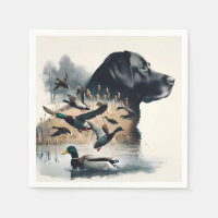 Black Labrador Retriever and Ducks