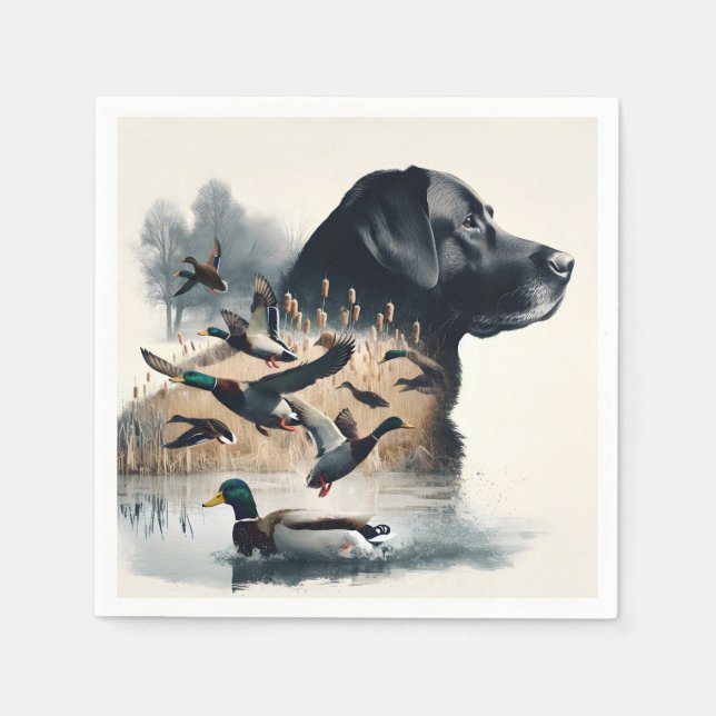 Black Labrador Retriever and Ducks Napkin (Front)