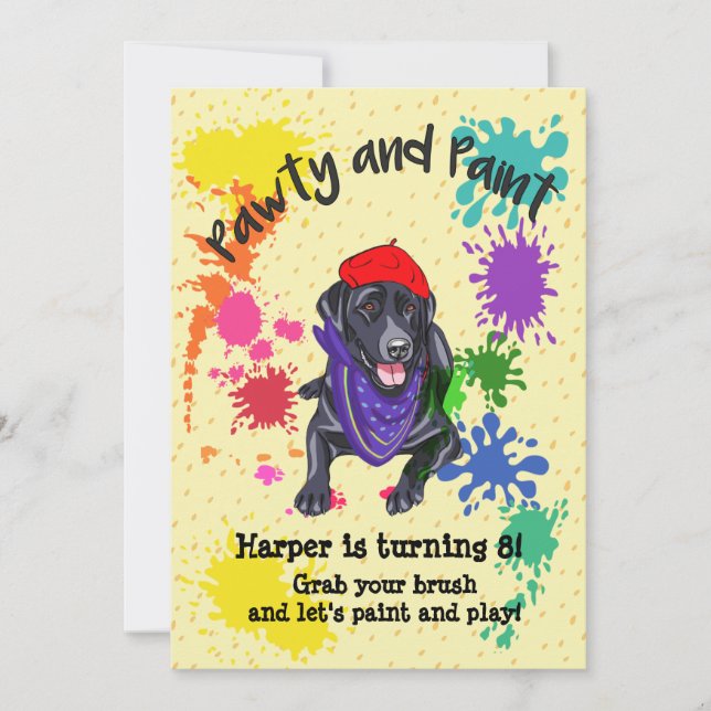Black Labrador Retriever Art Birthday Party Invite (Front)