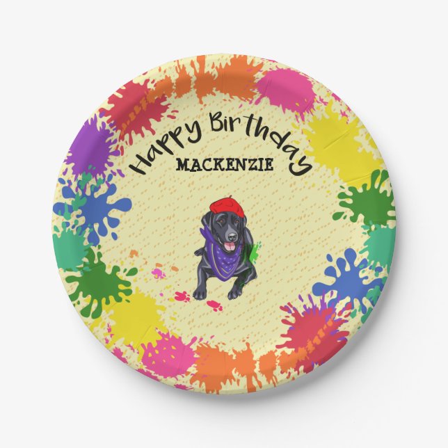 Black Labrador Retriever Art Birthday Party     Paper Plate (Front)