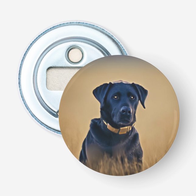 Black Labrador Retriever Button Bottle Opener (Front)