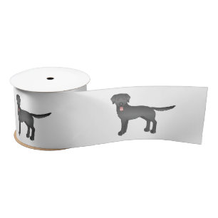 Black Labrador Retriever Cartoon Dog Illustration Satin Ribbon