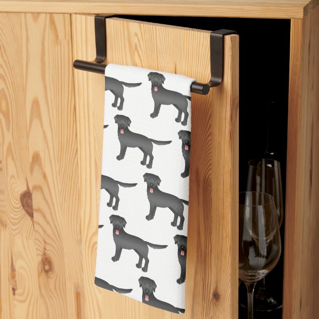 Black Labrador Retriever Cartoon Dog Pattern Tea Towel (Thirds Fold)