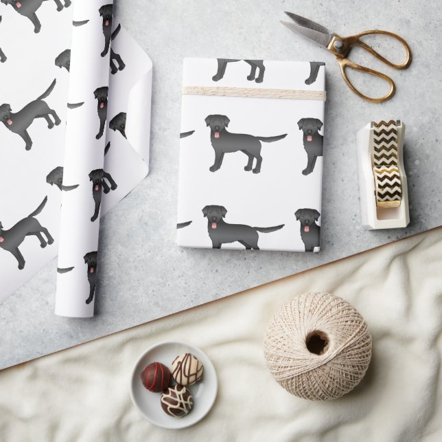 Black Labrador Retriever Cartoon Dog Pattern Wrapping Paper (Crafts)