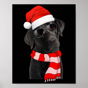 Black Labrador Retriever Christmas Lights Santa Ha Poster