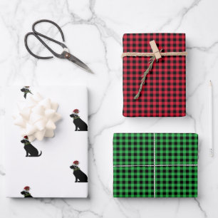 Black Labrador Retriever Christmas Pattern Check Wrapping Paper Sheet