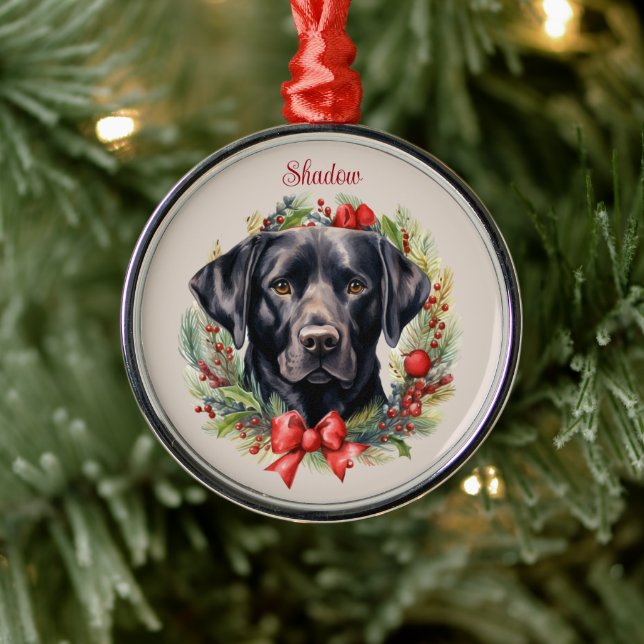 Black Labrador Retriever Christmas Pet Memorial Metal Tree Decoration (Tree)