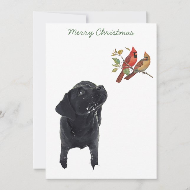 Black Labrador Retriever Christmas Puppy Cute Dog Holiday Card (Front)