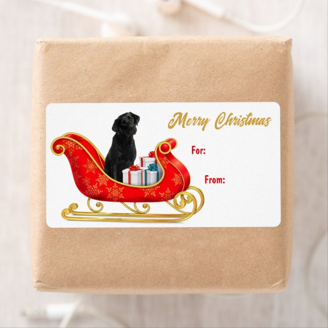 Black Labrador Retriever Christmas Sleigh Gift Tag (Insitu)