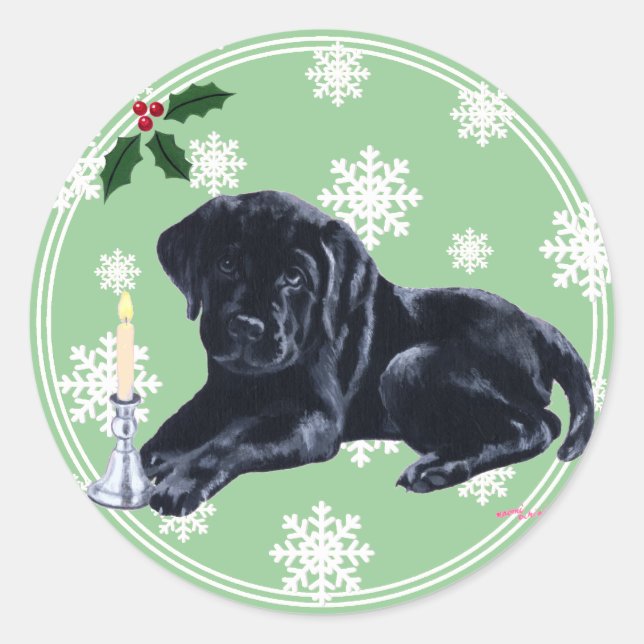 Black Labrador Retriever Christmas Snowflake Classic Round Sticker (Front)