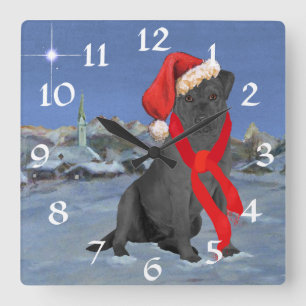 Black Labrador Retriever Christmas Square Wall Clock