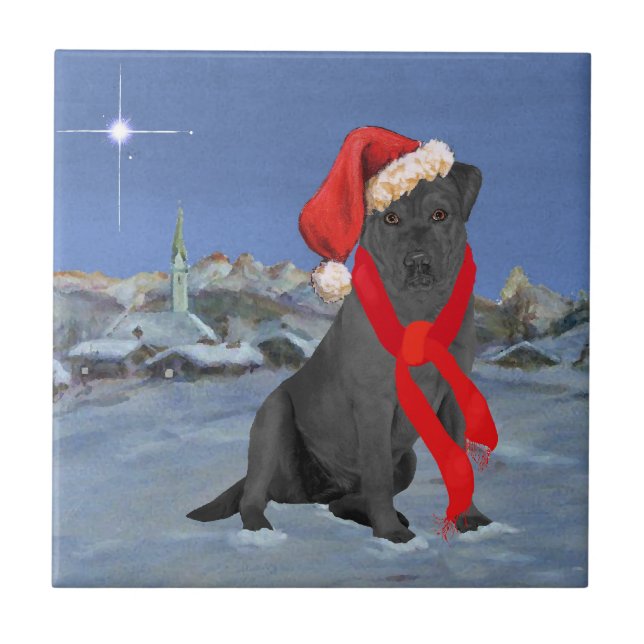 Black Labrador Retriever Christmas Tile (Front)