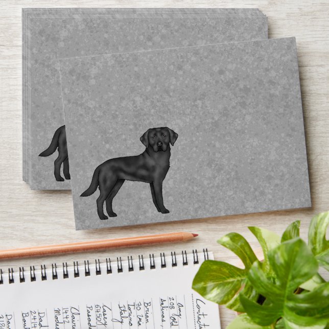 Black Labrador Retriever Cute Cartoon Lab Dog Grey Envelope (Stacked)