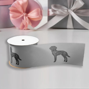 Black Labrador Retriever Cute Cartoon Lab Dog Grey Satin Ribbon