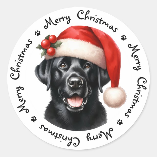 Black Labrador Retriever Cute Merry Christmas Classic Round Sticker (Front)