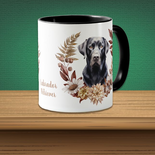 Black Labrador Retriever Dog Autumn Wreath Mug (Creator Uploaded)