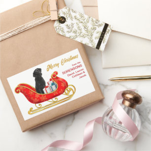 Black Labrador Retriever Dog Christmas Sleigh Rectangular Sticker