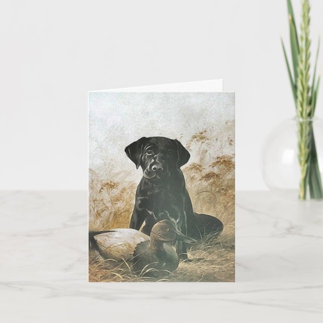 BLACK LABRADOR RETRIEVER DOG & DECOY DUCK ~ CARD (Front)