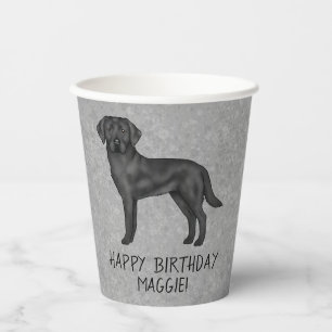 Black Labrador Retriever Dog Happy Birthday Grey Paper Cups