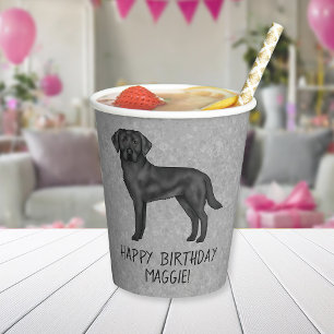 Black Labrador Retriever Dog Happy Birthday Grey Paper Cups