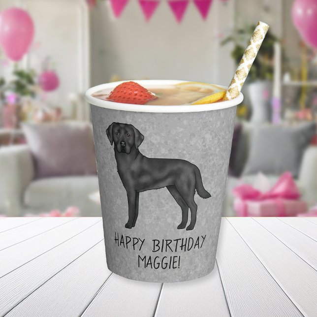 Black Labrador Retriever Dog Happy Birthday Grey Paper Cups (Creator Uploaded)