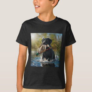 Black Labrador Retriever Dog Hunting Ducks In A Po T-Shirt