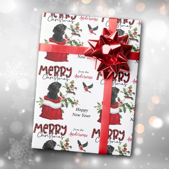 Black Labrador Retriever Dog in Christmas Gift Bag Wrapping Paper (Creator Uploaded)