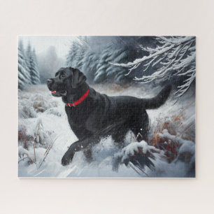 Black Labrador Retriever Dog in the Snow  Jigsaw Puzzle