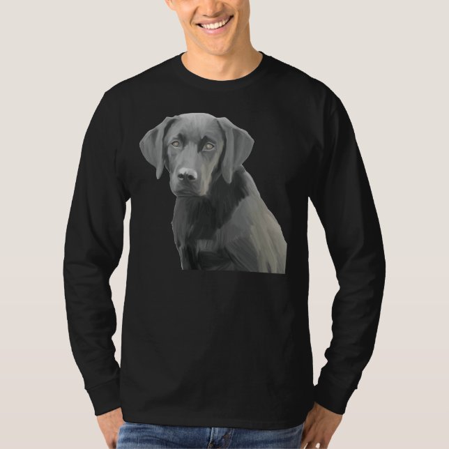 Black Labrador Retriever Dog Oil Painting T-Shirt (Front)