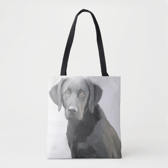 Black Labrador Retriever Dog Oil Painting Tote Bag (Front)
