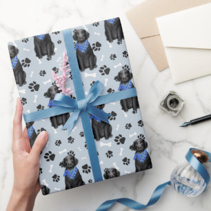 Black Labrador Retriever Dog Paw Print Pattern Wrapping Paper