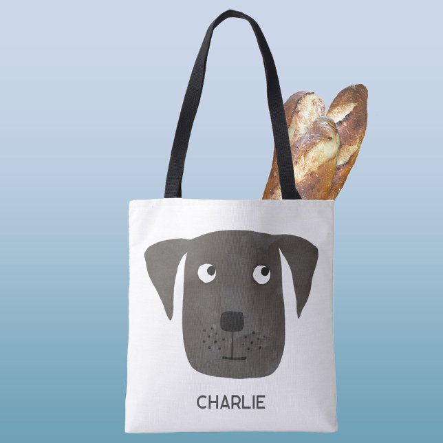 Black Labrador Retriever Dog Personalised Tote Bag (Fun black dog personalized name tote bag)