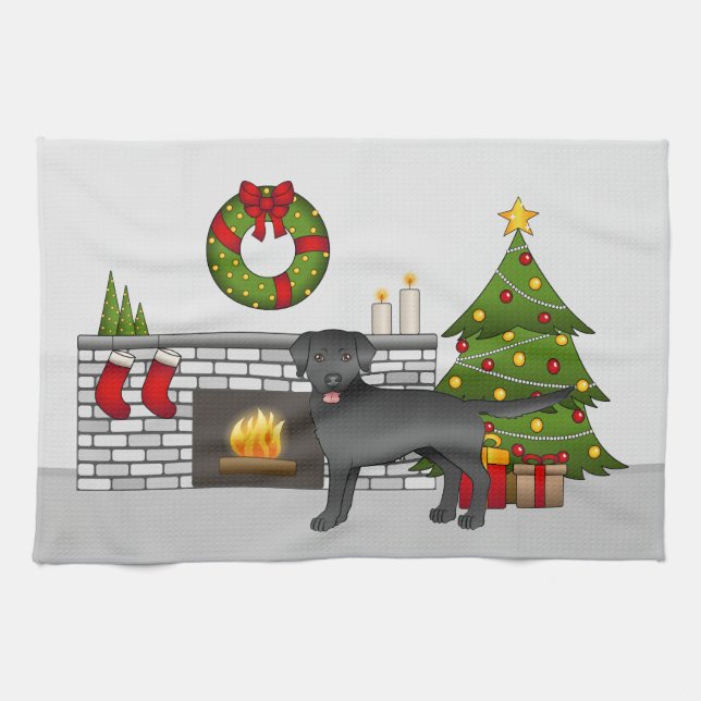 Black Labrador Retriever - Festive Christmas Room Tea Towel (Horizontal)