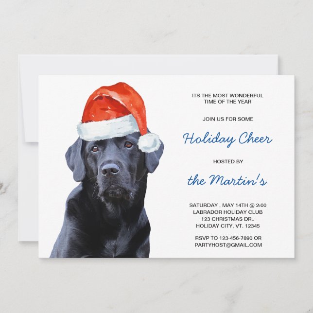 Black Labrador Retriever Holiday Cute Santa Dog Invitation (Front)