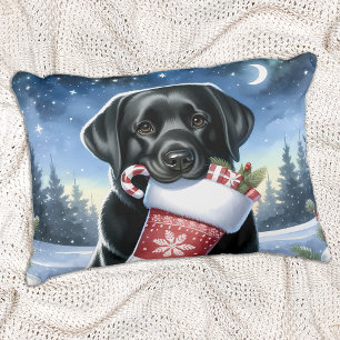 Black Labrador Retriever Holiday Puppy Dog  Decorative Cushion