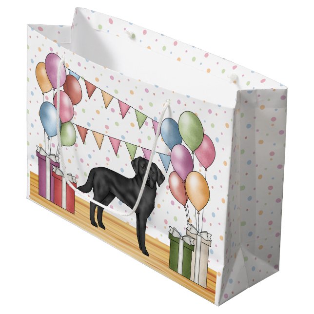 Black Labrador Retriever Lab Dog Colourful Birthda Large Gift Bag (Front Angled)