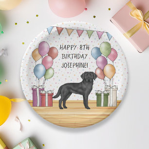 Black Labrador Retriever Lab Dog Colourful Birthda Paper Plate