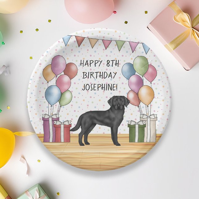 Black Labrador Retriever Lab Dog Colourful Birthda Paper Plate (Creator Uploaded)