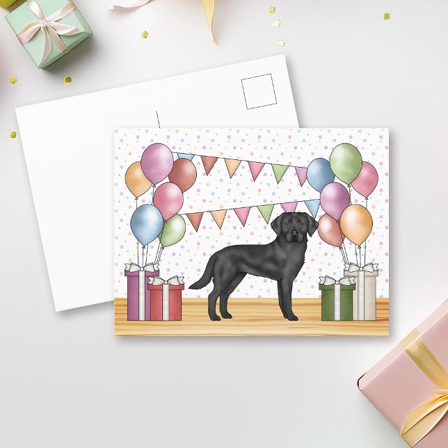 Black Labrador Retriever Lab Dog Colourful Birthda Postcard (Creator Uploaded)