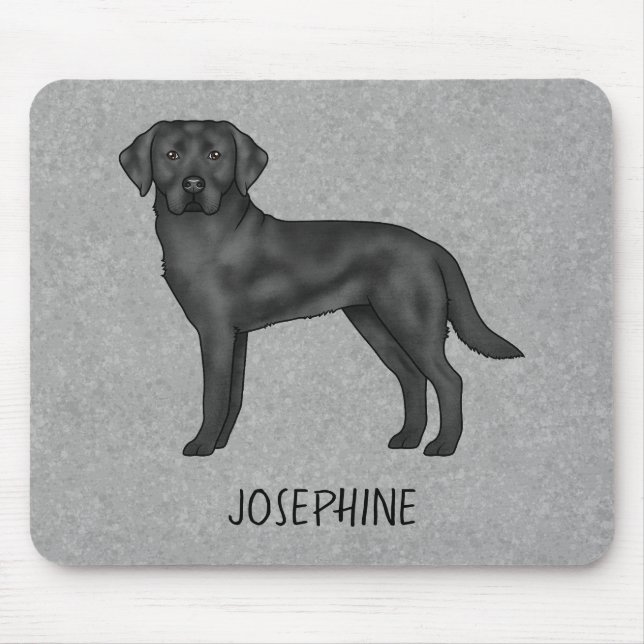 Black Labrador Retriever Lab Dog Custom Name Grey Mouse Pad (Front)