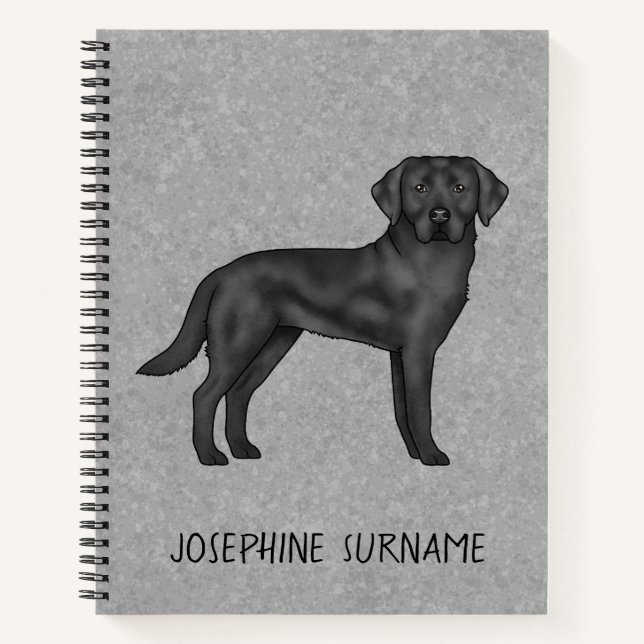 Black Labrador Retriever Lab Dog Custom Name Grey Notebook (Front)