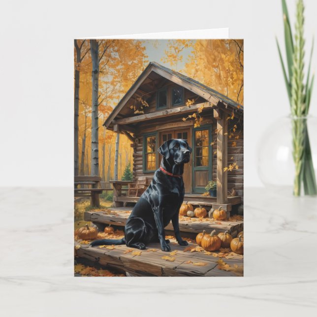 Black Labrador Retriever Log Cabin Autumn Card (Front)