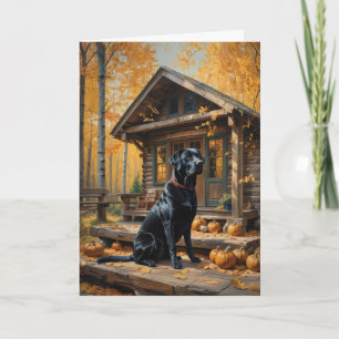 Black Labrador Retriever Log Cabin Autumn Card