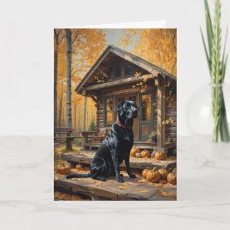 Black Labrador Retriever Log Cabin Autumn Card