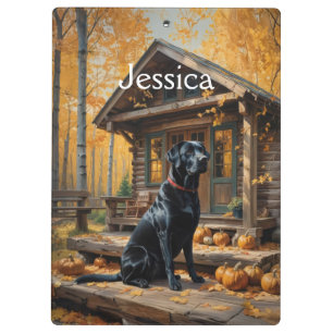 Black Labrador Retriever Log Cabin Autumn Clipboard