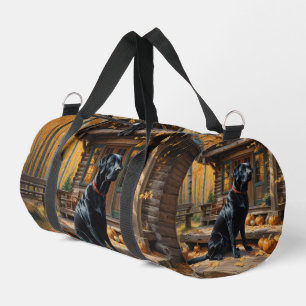 Black Labrador Retriever Log Cabin Autumn Duffle Bag