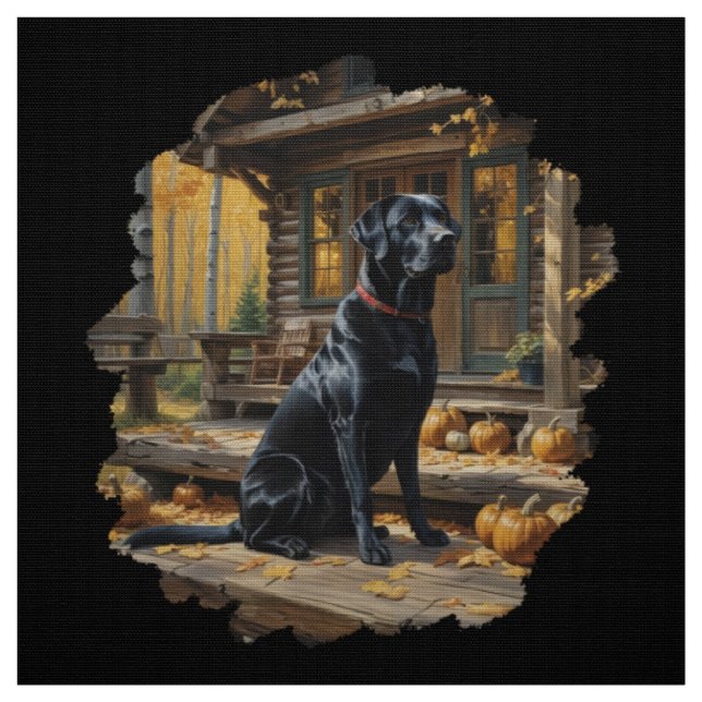 Black Labrador Retriever Log Cabin Autumn Fabric (Swatch)
