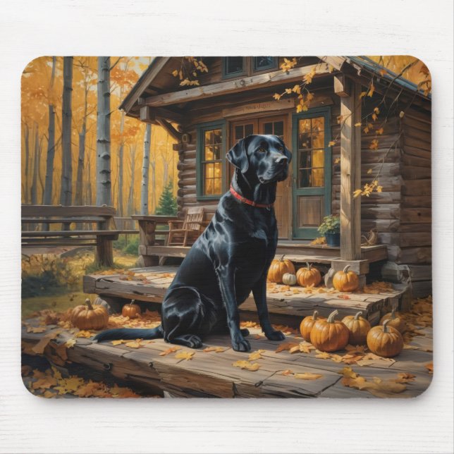 Black Labrador Retriever Log Cabin Autumn Mouse Pad (Front)