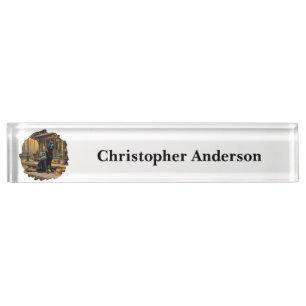 Black Labrador Retriever Log Cabin Autumn Nameplate